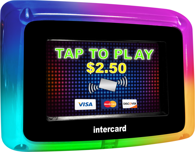Tap to play at an arcade game with Intercard integration, replacing the game card